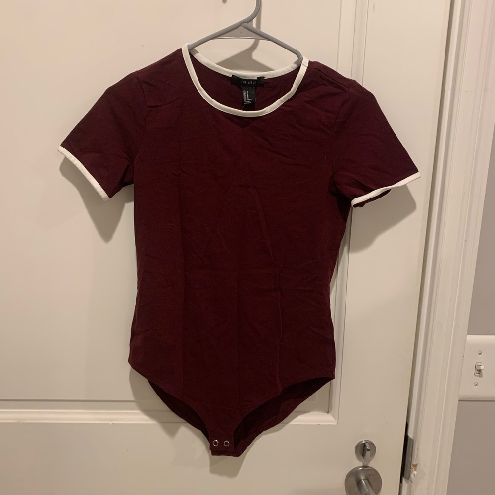 Burgundy Bodysuit with White Trim
